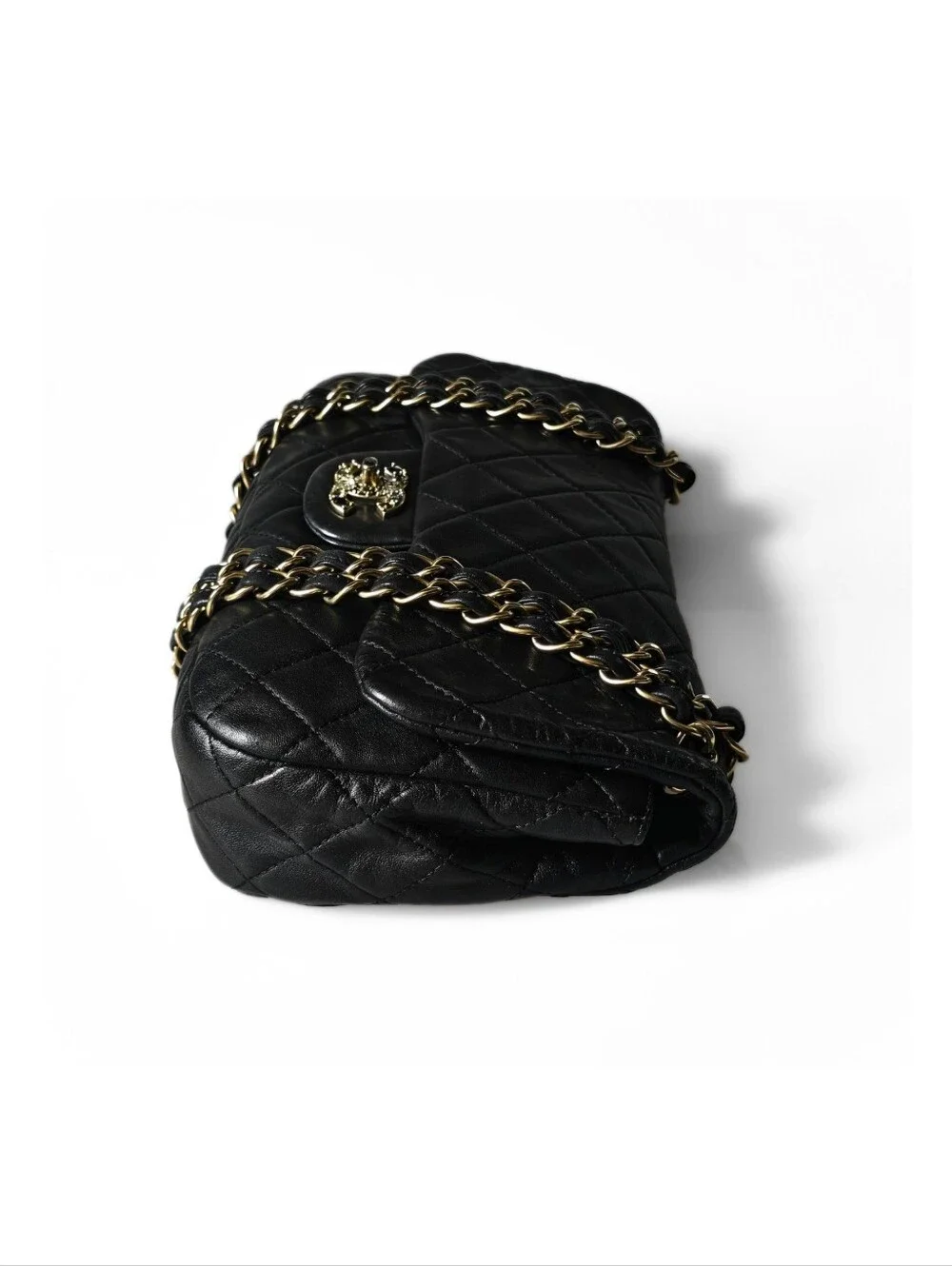 Chanel Precious Gem Encrusted Turnlock Single Flap Bag Black Lambskin